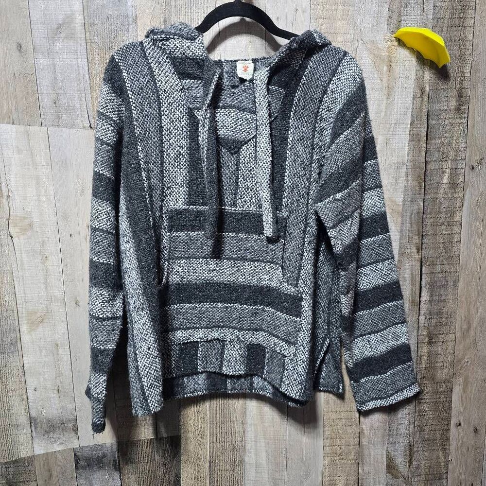 Arte Anias San Martin Black Grey Striped Baja Hoodie Medium Unisex Grunge Trendy